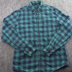 J Crew Flannel Shirt Medium Blue Green Plaid Long Sleeve Button Up